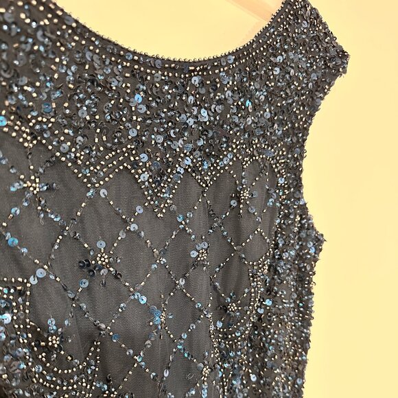 Adrianna Papell Navy Blue Beaded Mesh Gown – Size 4 - Picture 1 of 5